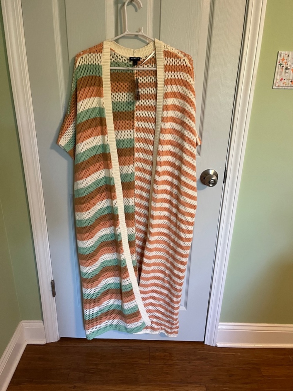 torrid Peach, Mint & Cream Open-Knit Duster Cardigan